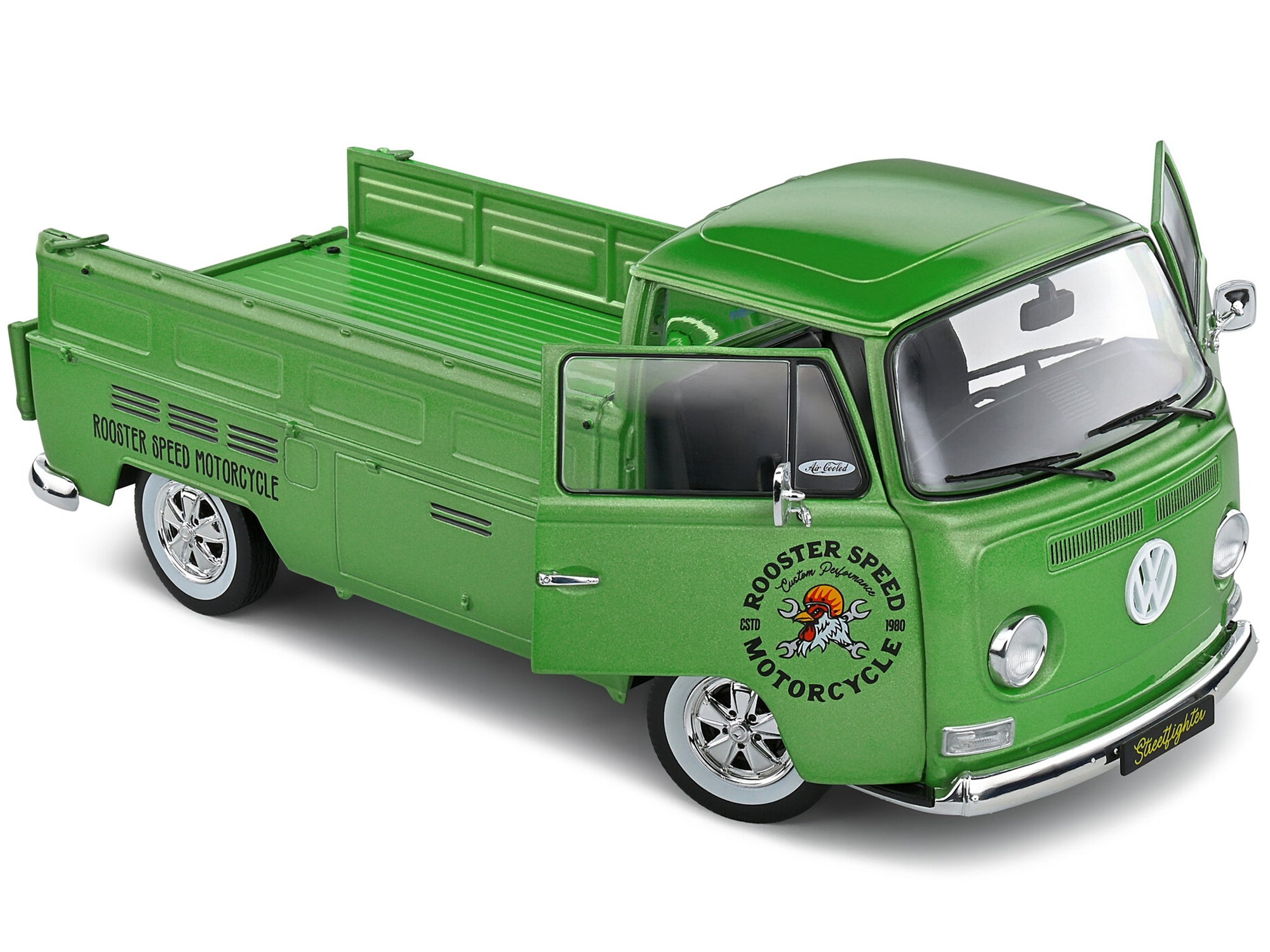 1968 Volkswagen T2 Pickup Truck Green Metallic "Rooster Speed Motorcycle" 1/18 Diecast Model Car by Solido Solido