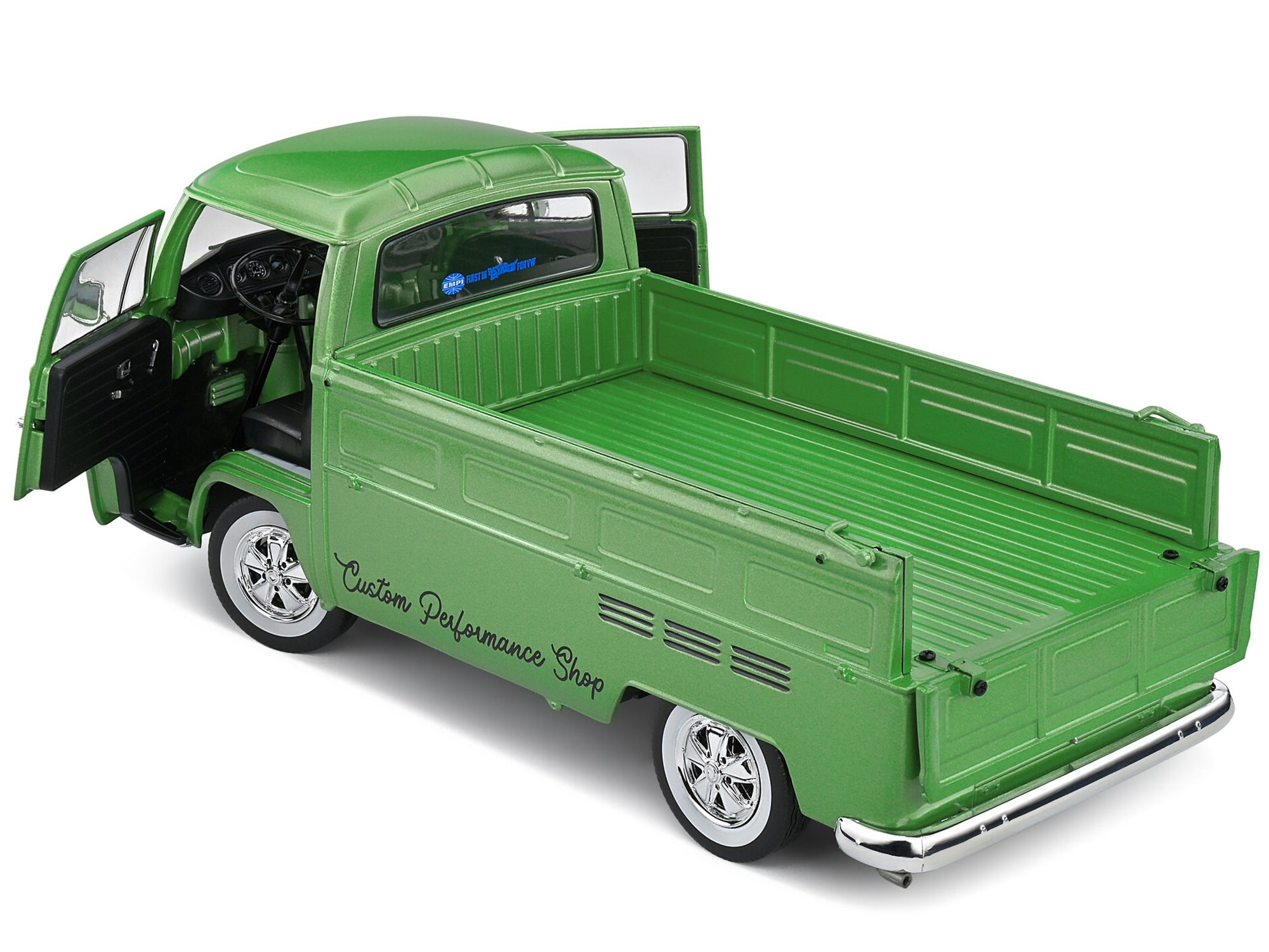 1968 Volkswagen T2 Pickup Truck Green Metallic "Rooster Speed Motorcycle" 1/18 Diecast Model Car by Solido Solido