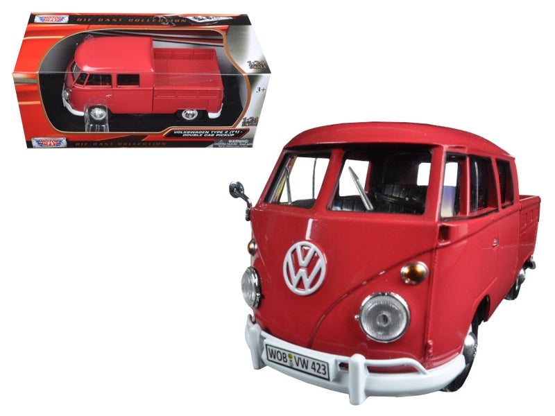 Volkswagen Type 2 (T1) Double Cab Pickup Truck Wax Red 1/24 Diecast Model Car by Motormax Motormax