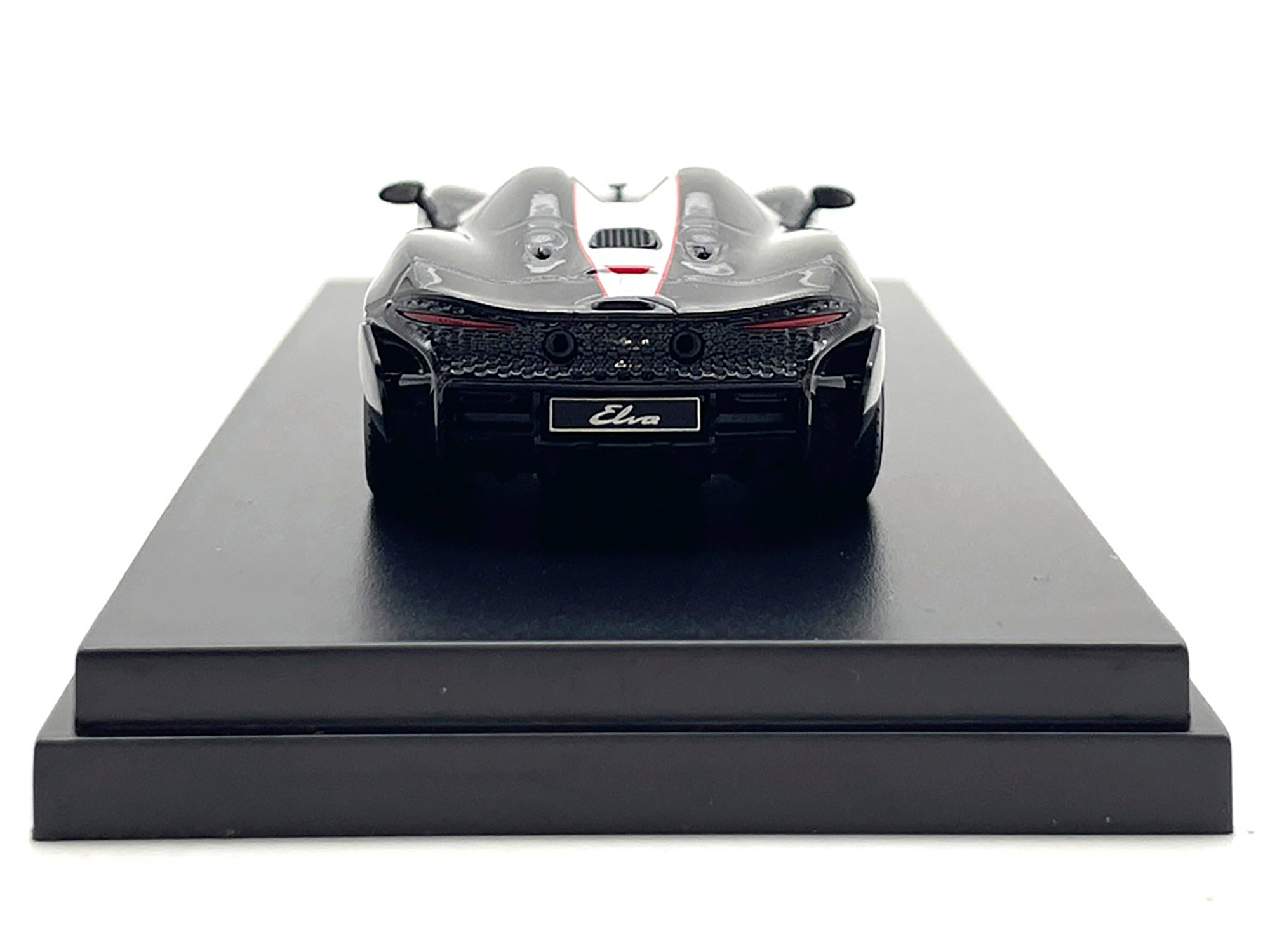 McLaren Elva Convertible #4 Carbon Black with White and Red Stripes 1/64 Diecast Model Car by LCD Models LCD Models