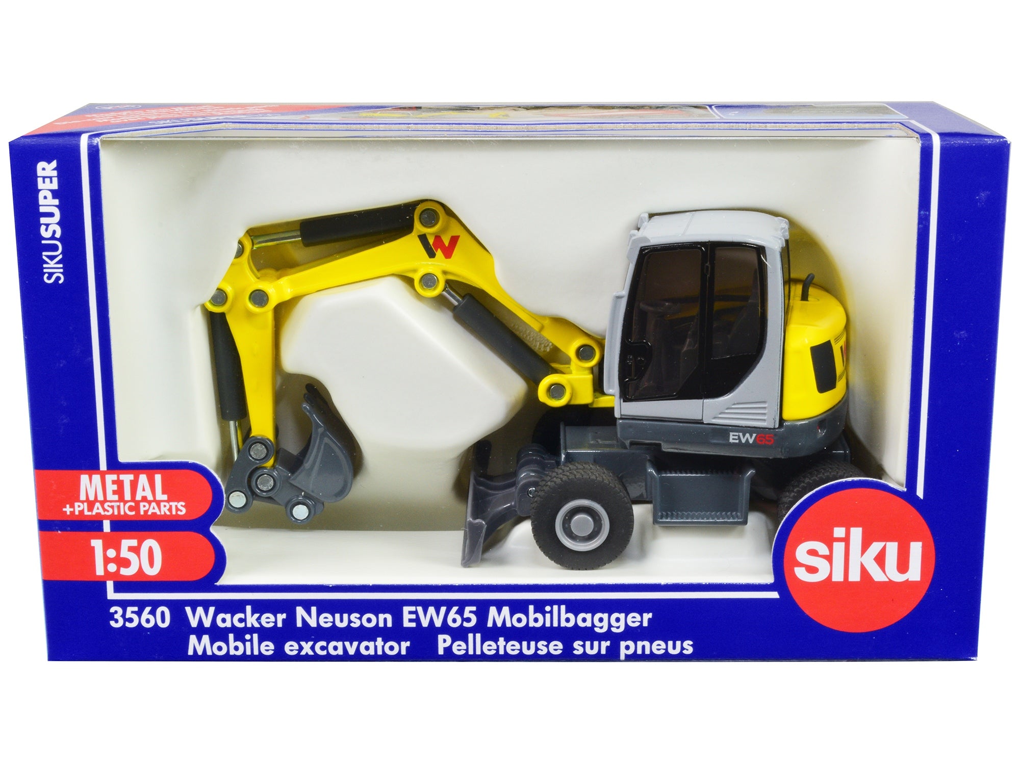 Wacker Neuson EW65 Mobile Excavator Yellow and Gray 1/50 Diecast Model by Siku SIKU