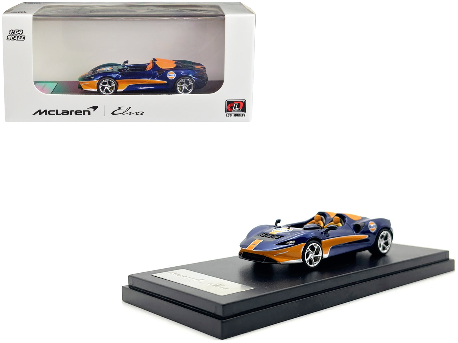 McLaren Elva Convertible Dark Blue Metallic with Orange Accents "Gulf Oil" 1/64 Diecast Model Car by LCD Models LCD Models