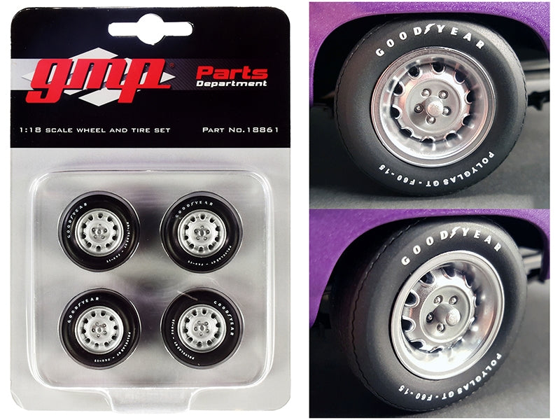 Muscle Car Rally Wheels and Tires Set of 4 pieces from "1970 Dodge Coronet Super Bee" 1/18 by GMP GMP