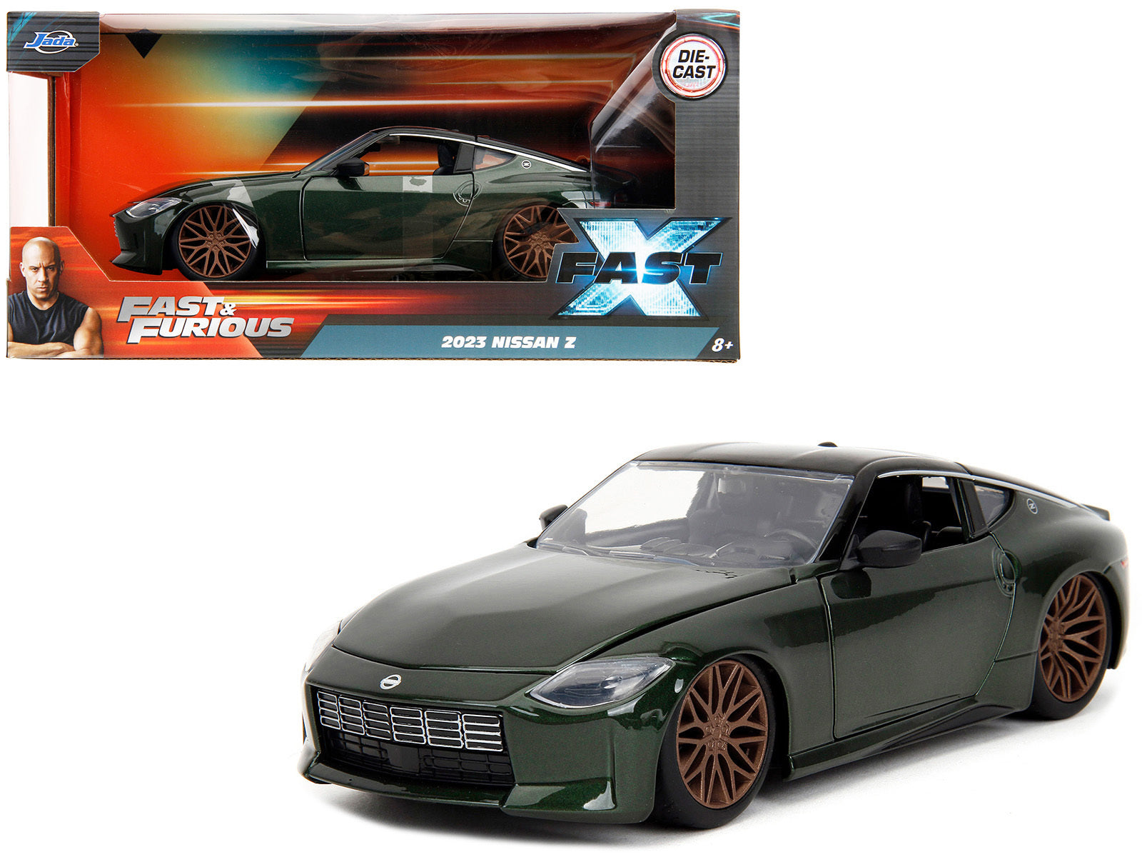 2023 Nissan Z Dark Green Metallic with Black Top "Fast X" (2023) Movie "Fast & Furious" Series 1/24 Diecast Model Car by Jada Jada