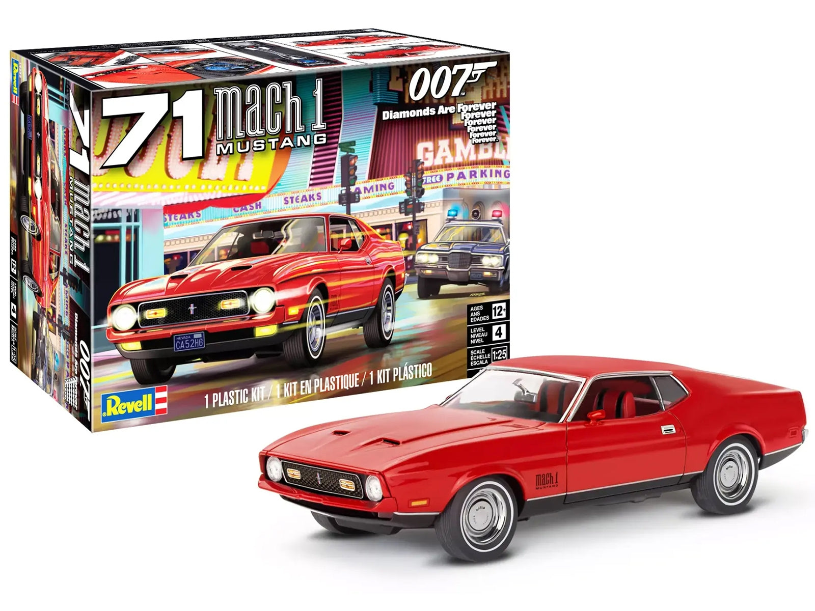 Level 4 Model Kit 1971 Ford Mustang Mach 1 James Bond 007 "Diamonds Are Forever" (1971) Movie 1/25 Scale Model by Revell Revell