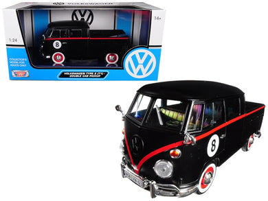 Volkswagen Type 2 (T1) Double Cab Pickup #8 Matt Black 1/24 Diecast Car Model by Motormax Motormax