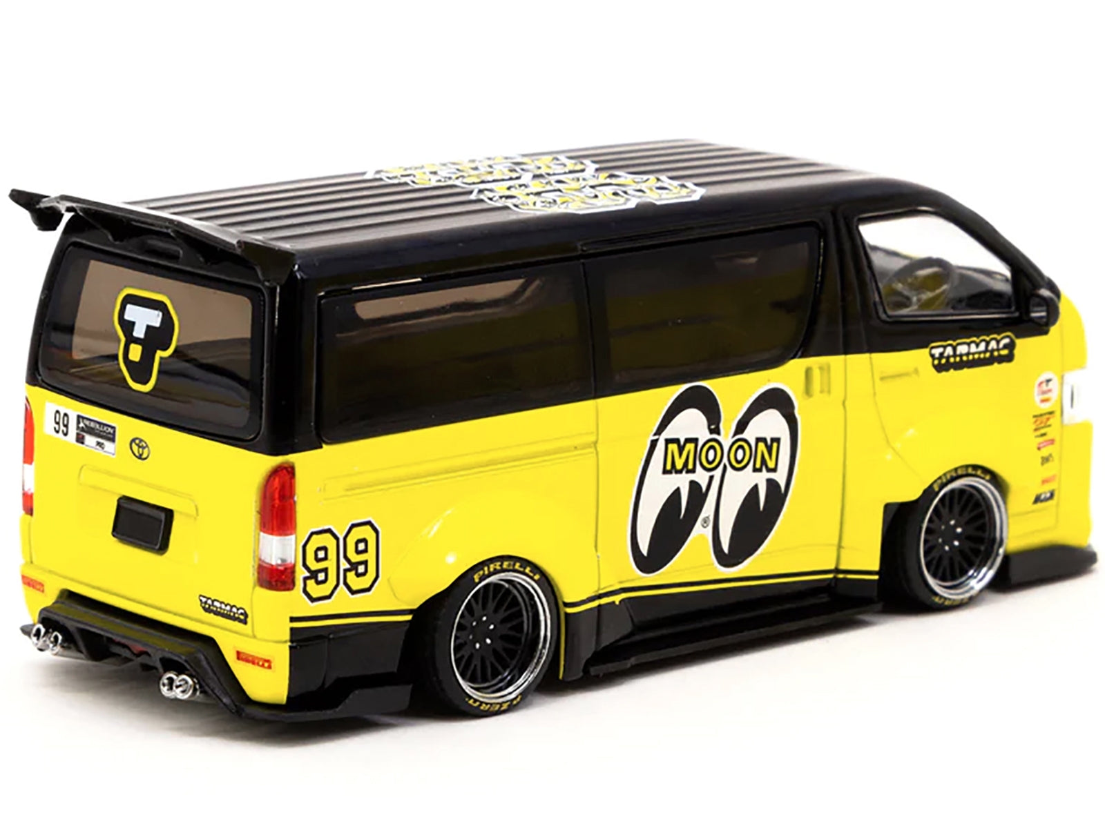 Toyota Hiace Widebody Van RHD (Right Hand Drive) #99 "Mooneyes Team Van" Yellow and Black with Graphics "Hobby43" 1/43 Diecast Model Car by Tarmac Works Tarmac Works