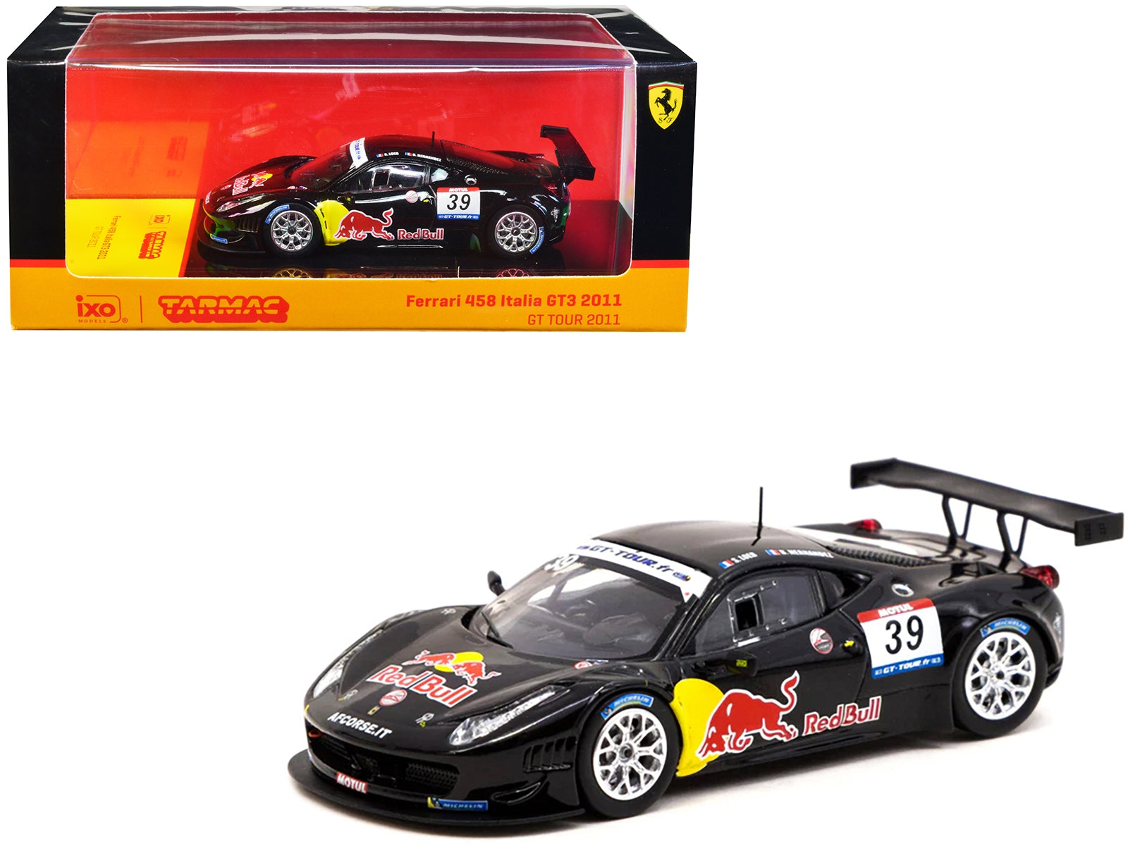 Ferrari 458 Italia GT3 #39 Sebastien Loeb - Bruno Hernandez "Red Bull" GT Tour (2011) "Hobby64" Series 1/64 Diecast Model Car by Tarmac Works Tarmac Works