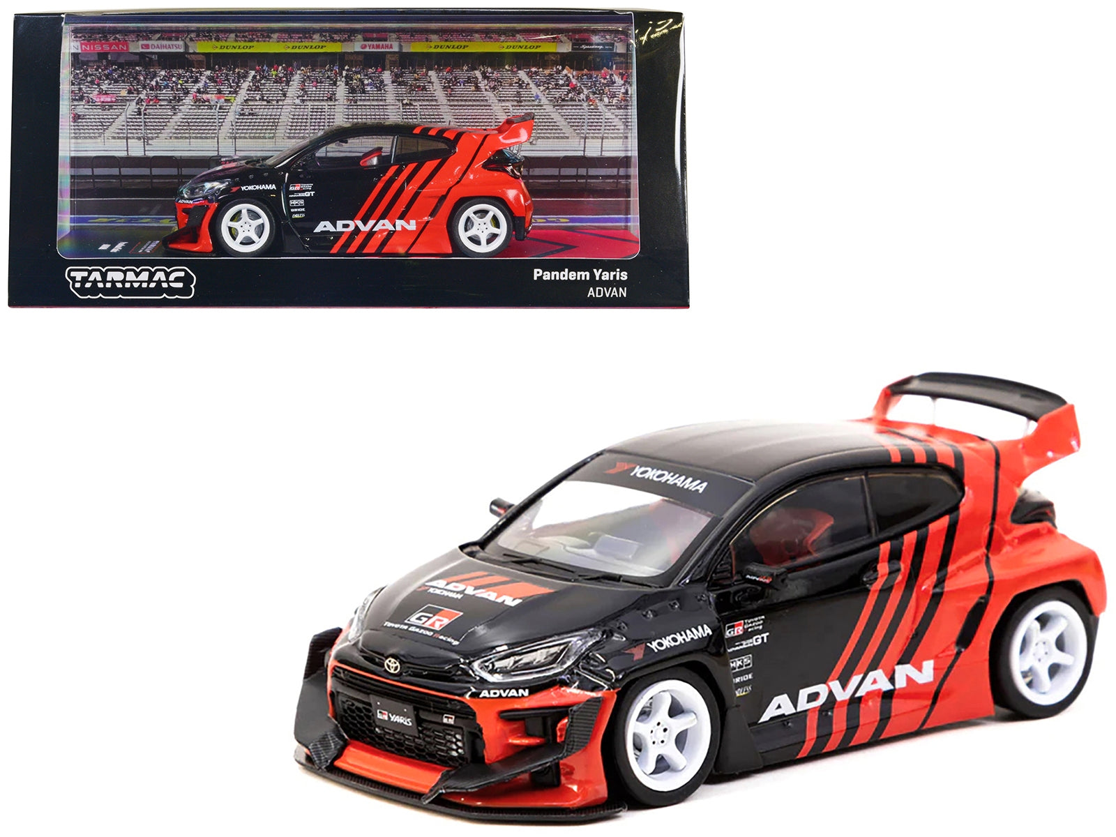 Toyota "Pandem" Yaris RHD (Right Hand Drive) Black and Red "ADVAN" Livery "Hobby43" Series 1/43 Diecast Model Car by Tarmac Works Tarmac Works