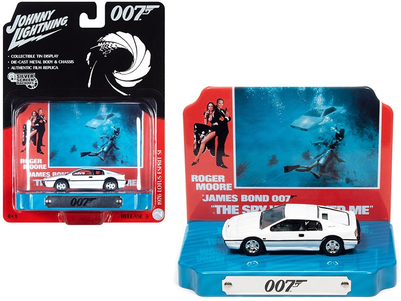 1976 Lotus Esprit S1 White with Collectible Tin Display "007" (James Bond) "The Spy Who Loved Me" (1977) Movie (10th in the James Bond Series) 1/64 Diecast Model Car by Johnny Lightning Johnny Lightning