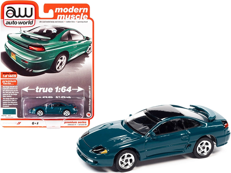 1993 Dodge Stealth R/T Peacock Green with Black Top "Modern Muscle" Limited Edition to 14478 pieces Worldwide 1/64 Diecast Model Car by Auto World Autoworld