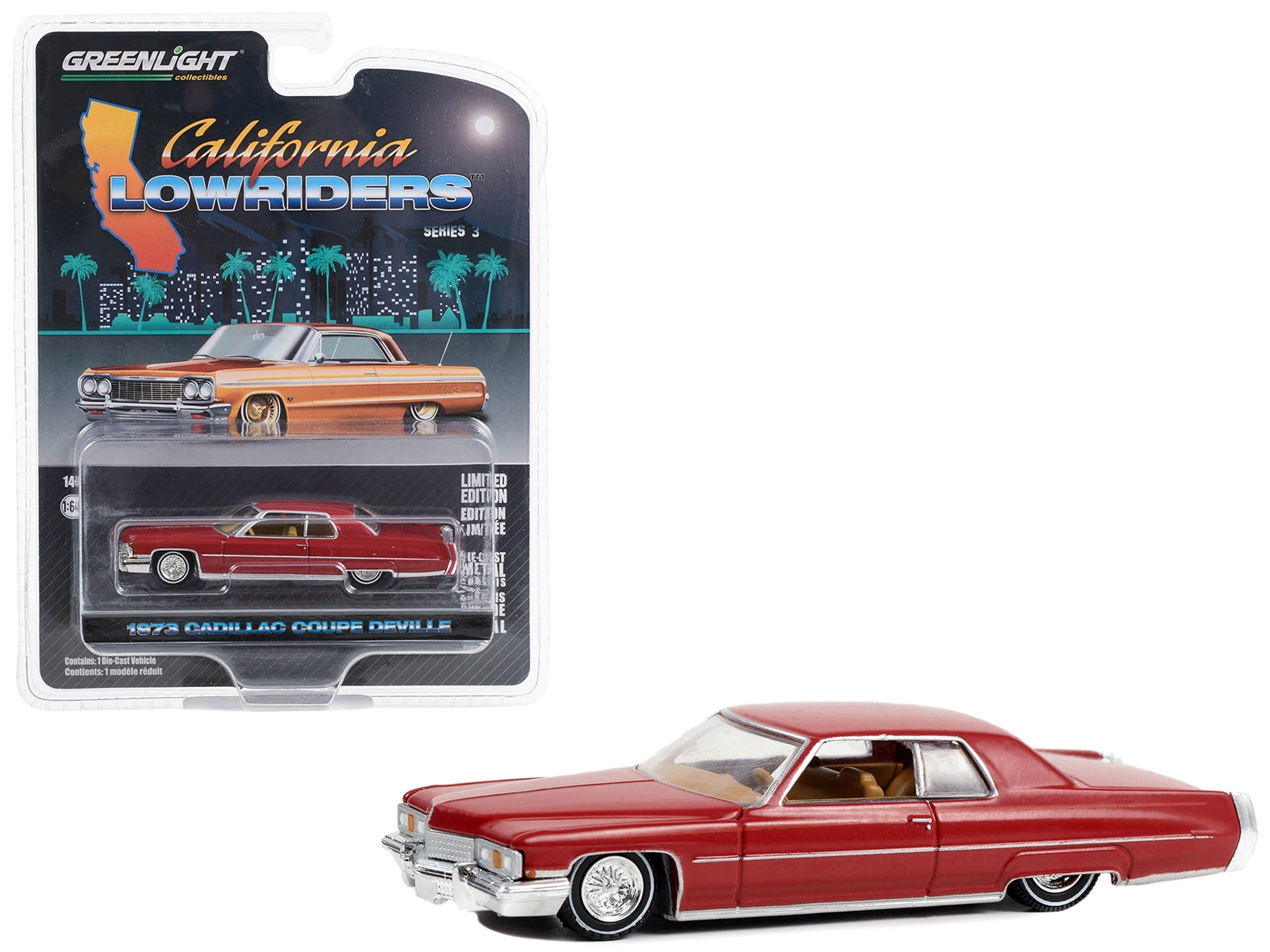 1973 Cadillac Coupe deVille Lowrider Custom Maroon "California Lowriders" Series 3 1/64 Diecast Model Car by Greenlight Greenlight