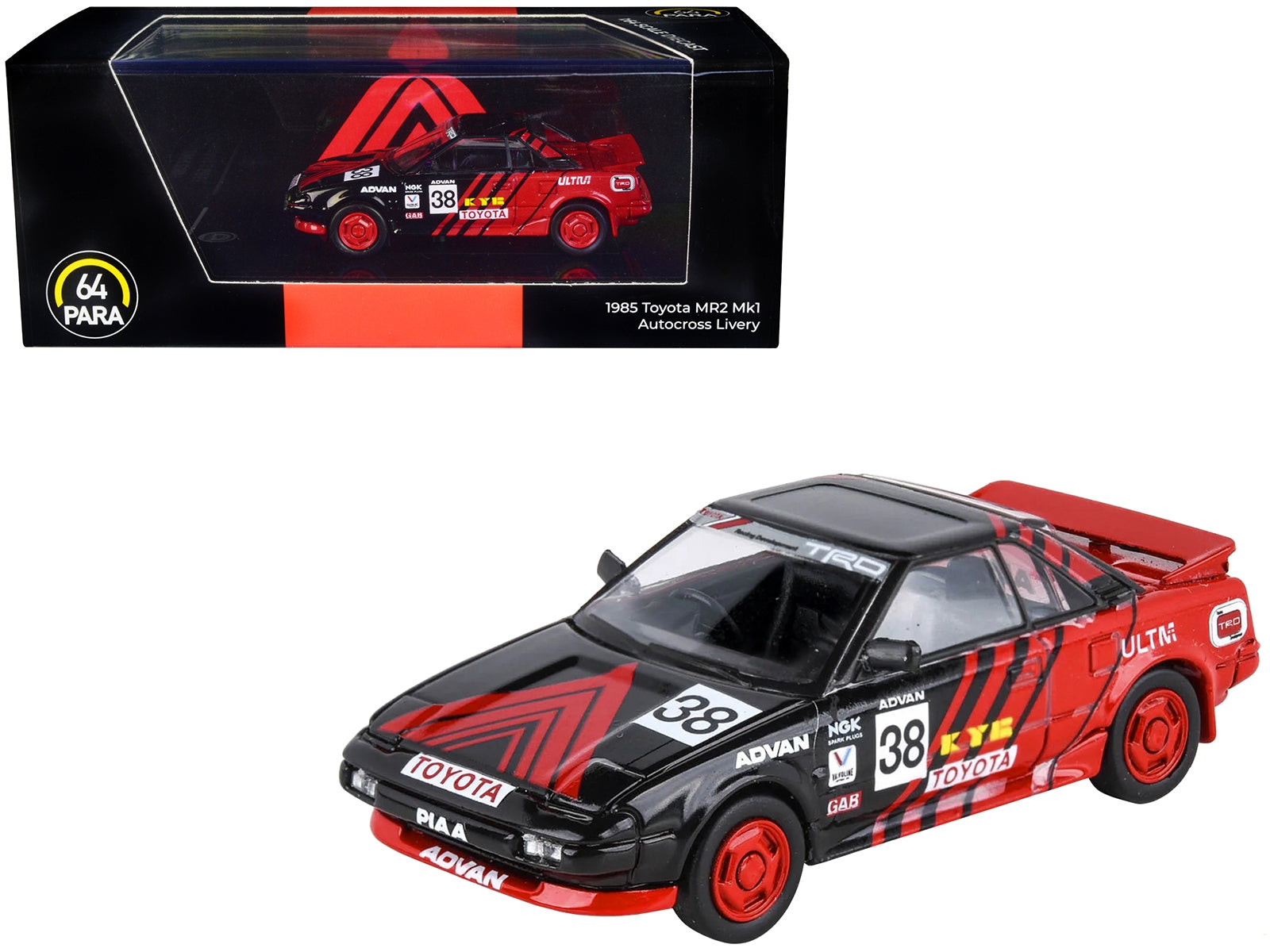 1985 Toyota MR2 MK1 RHD (Right Hand Drive) #38 Red and Black "Autocross Livery" 1/64 Diecast Model Car by Paragon Models Paragon