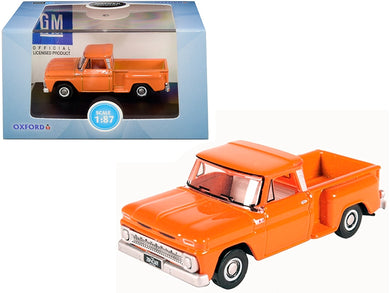 1965 Chevrolet C10 Stepside Pickup Truck Orange 1/87 (HO) Scale Diecast Model Car by Oxford Diecast Oxford Diecast