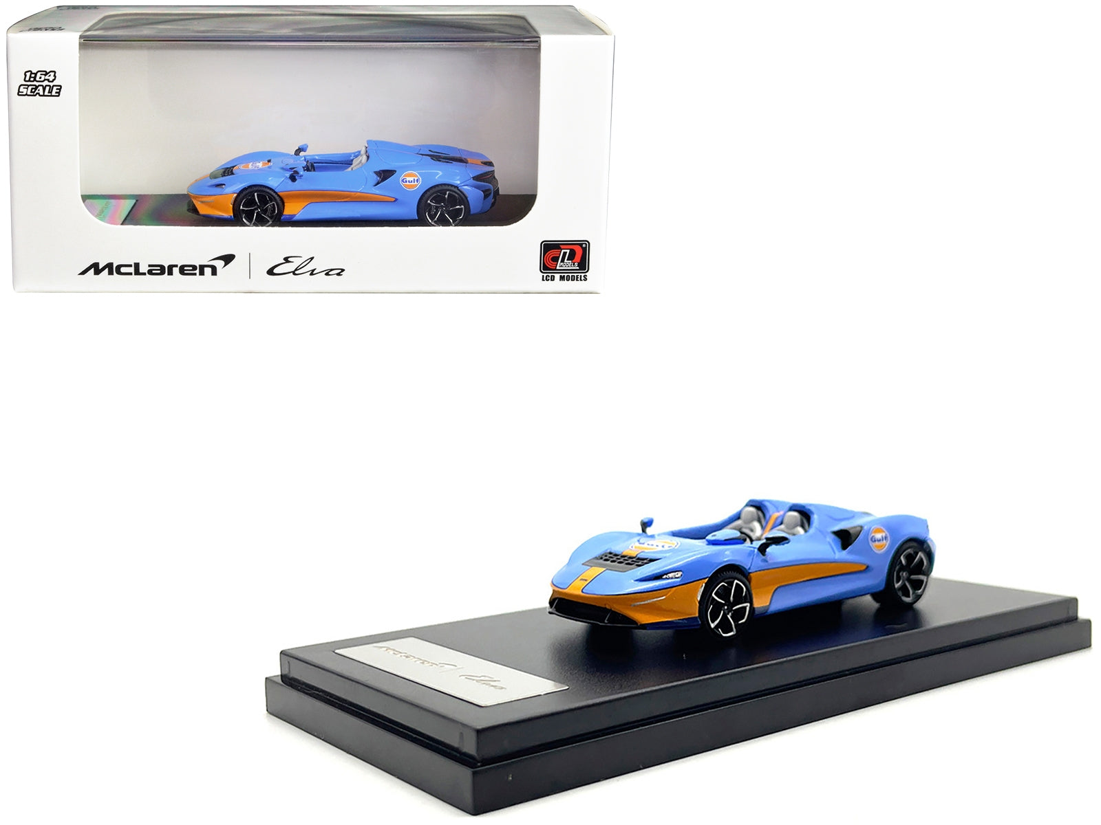 McLaren Elva Convertible Light Blue with Orange Accents "Gulf Oil" 1/64 Diecast Model Car by LCD Models LCD Models