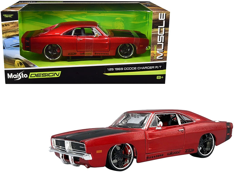 1969 Dodge Charger R/T Red Metallic with Black Hood and Black Stripes "Classic Muscle" 1/25 Diecast Model Car by Maisto Maisto