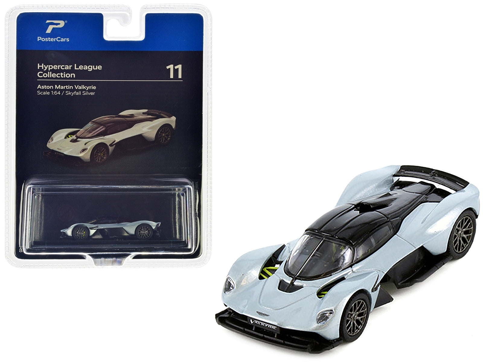 Aston Martin Valkyrie Skyfall Silver Metallic with Black Top "Hypercar League Collection" 1/64 Diecast Model Car by PosterCars PosterCars