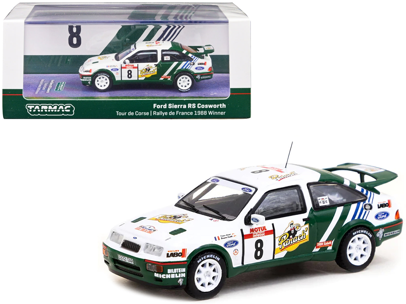 Ford Sierra RS Cosworth #8 Didier Auriol - Bernard Occelli Winner "Tour de Corse - Rallye de France" (1988) "Hobby64" Series 1/64 Diecast Model Car by Tarmac Works Tarmac Works