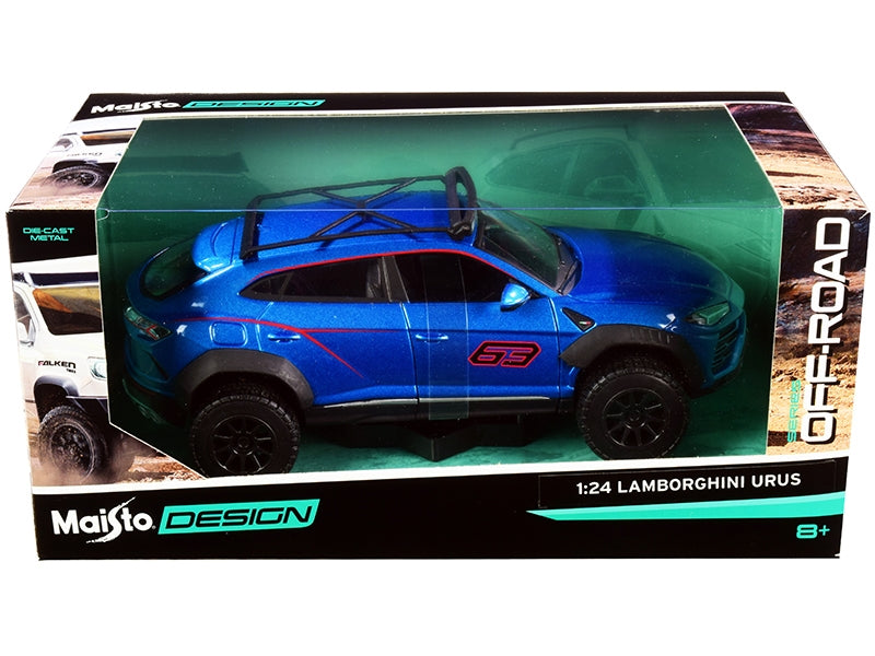 Lamborghini Urus #63 with Roof Rack Blue Metallic "Off-Road" Series 1/24 Diecast Model Car by Maisto Maisto