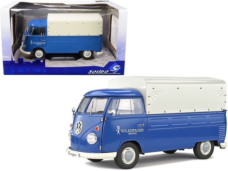 Volkswagen T1 Pickup Truck Blue with Canopy "Volkswagen Service" 1/18 Diecast Model Car by Solido Solido