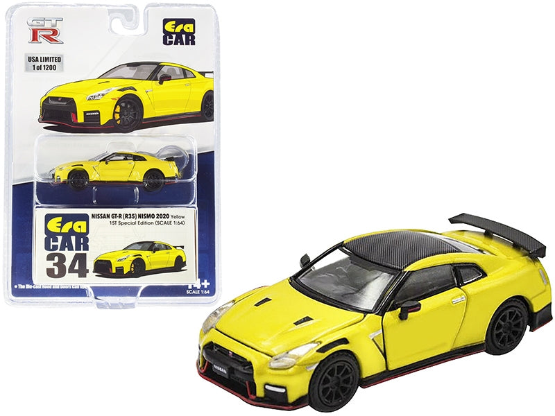 2020 Nissan GT-R (R35) Nismo RHD (Right Hand Drive) Yellow with Carbon Top Limited Edition to 1200 pieces "Special Edition" 1/64 Diecast Model Car by Era Car Era Car