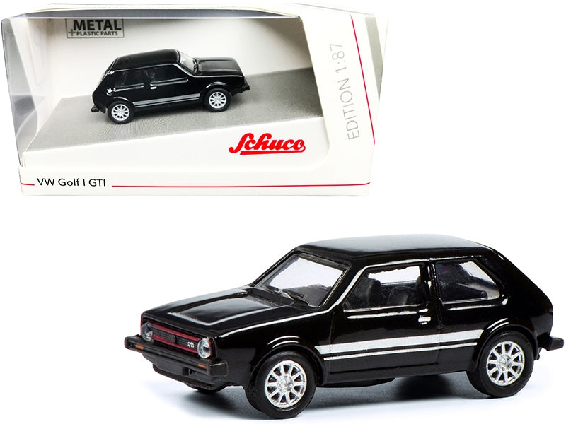 Volkswagen Golf I GTI Black with Silver Stripes 1/87 (HO) Diecast Model Car by Schuco Schuco