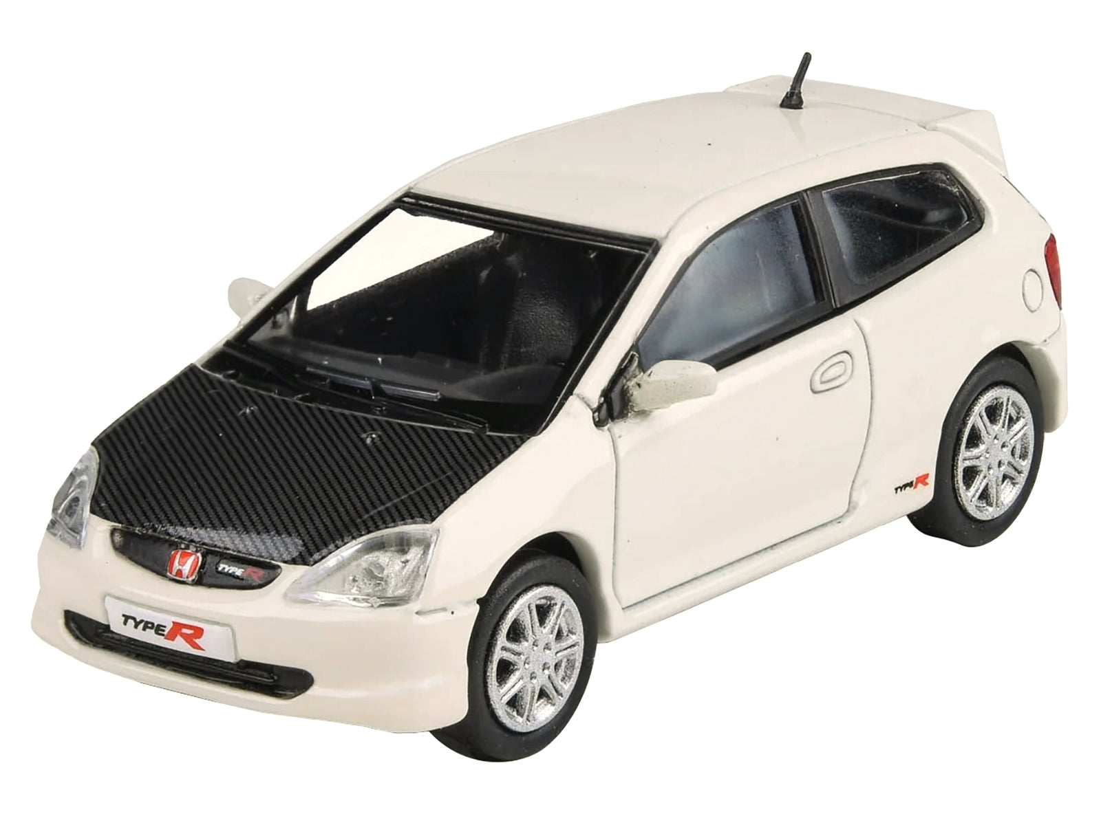 2001 Honda Civic Type R EP3 White with Carbon Hood 1/64 Diecast Model Car by Paragon Models Paragon