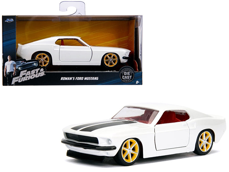 Roman's Ford Mustang White with Black Stripes and Red Interior "Fast & Furious" Movie 1/32 Diecast Model Car by Jada Jada