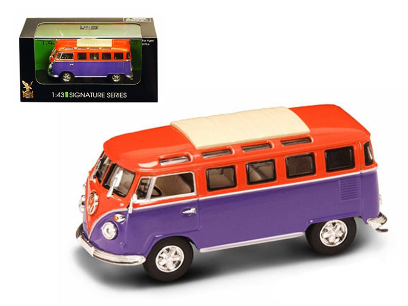 1962 Volkswagen Microbus Van Bus Orange/Purple 1/43 Diecast Car by Road Signature Road Signature