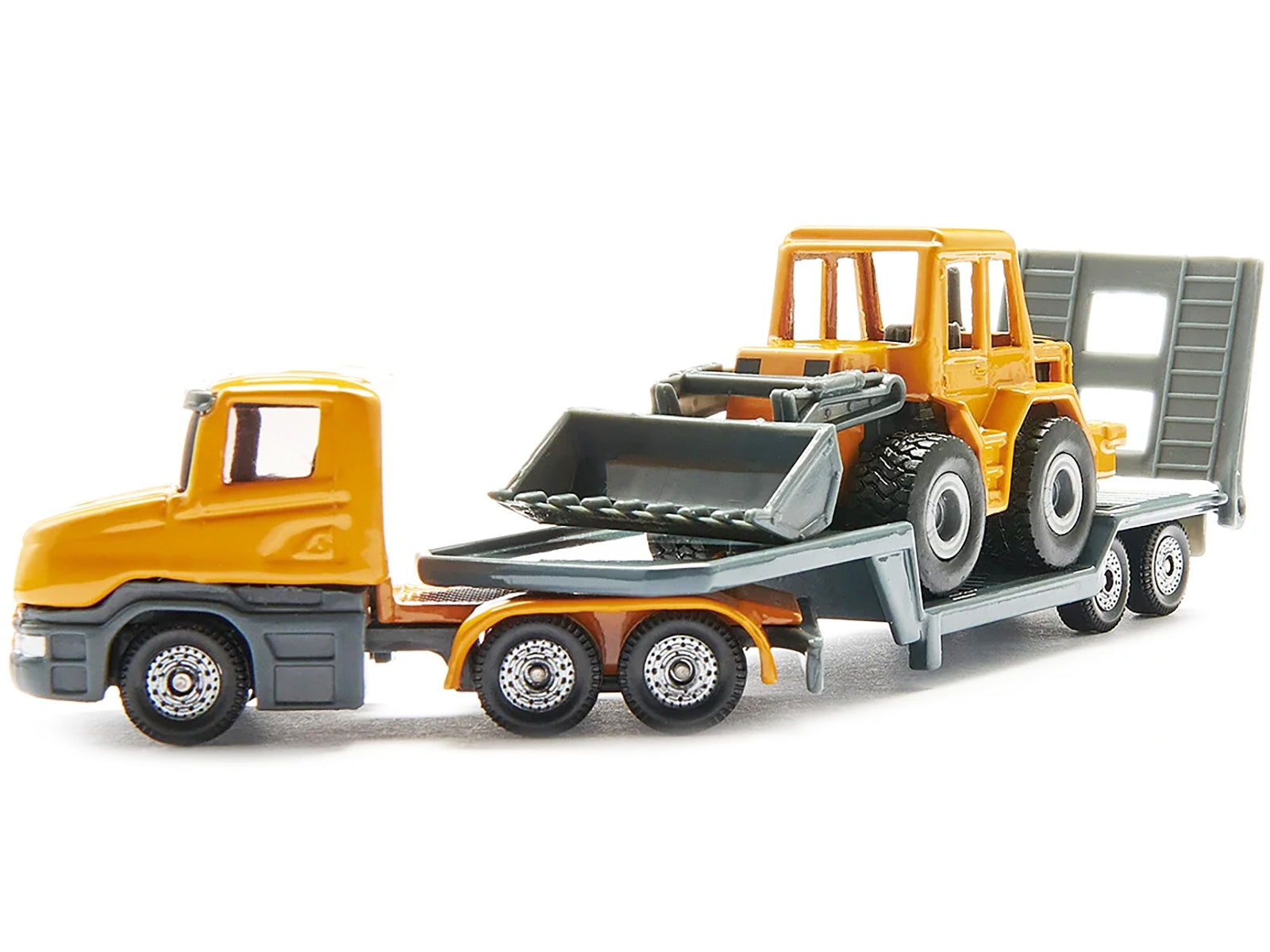 Truck with Low Loader Trailer and Front Loader Yellow Diecast Model by Siku SIKU