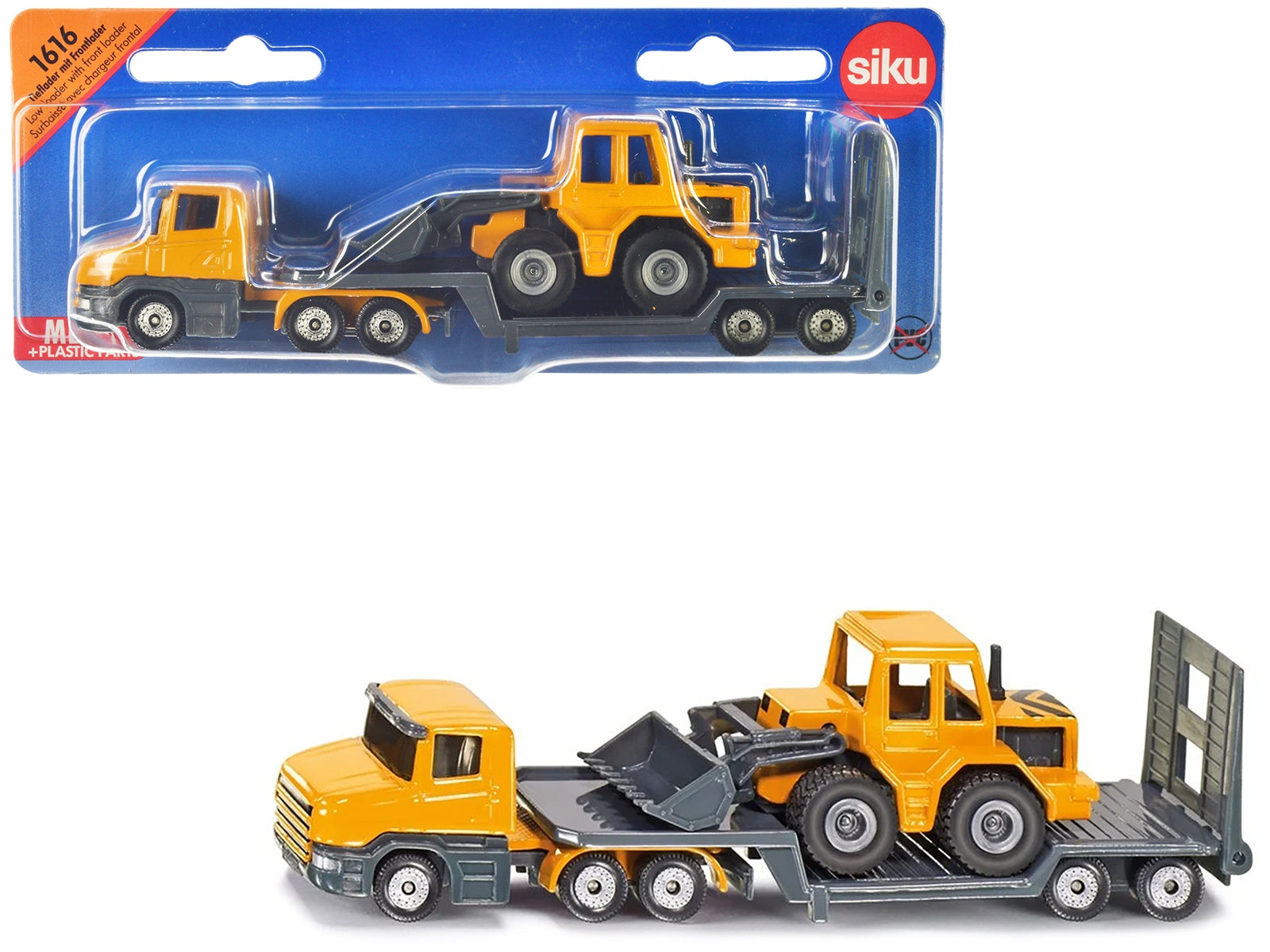 Truck with Low Loader Trailer and Front Loader Yellow Diecast Model by Siku SIKU