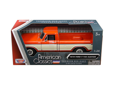 1979 Ford F-150 Custom Pickup Truck Orange and Cream 1/24 Diecast Model Car by Motormax Motormax