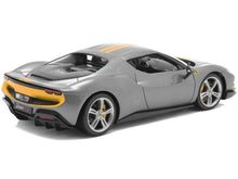 Load image into Gallery viewer, Ferrari 296 GTB Assetto Fiorano Gray Metallic with Yellow Stripes &quot;Race + Play&quot; Series 1/18 Diecast Model Car by Bburago Bburago
