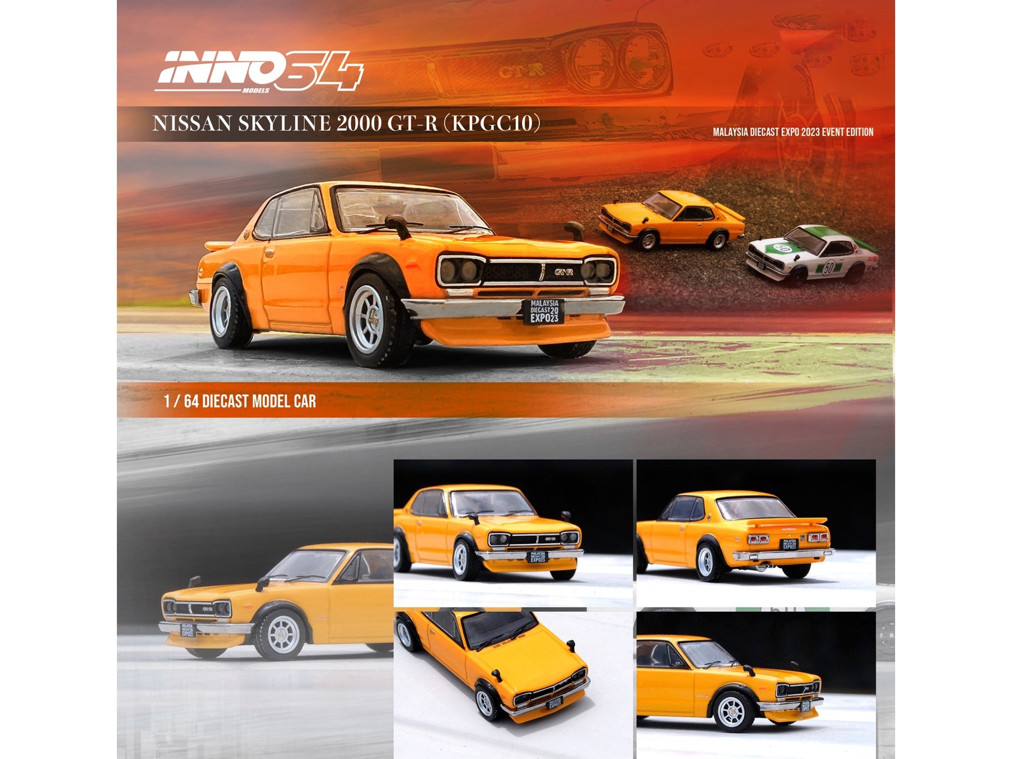 Nissan Skyline 2000 GT-R (KPGC10) RHD (Right Hand Drive) Orange "Malaysia Diecast Expo Event Edition" (2023) 1/64 Diecast Model Car by Inno Models Inno Models