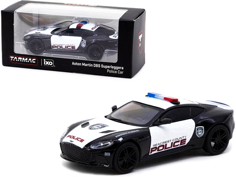 Aston Martin DBS Superleggera "Seacrest County Police" Black and White 1/64 Diecast Model Car by Tarmac Works Tarmac Works