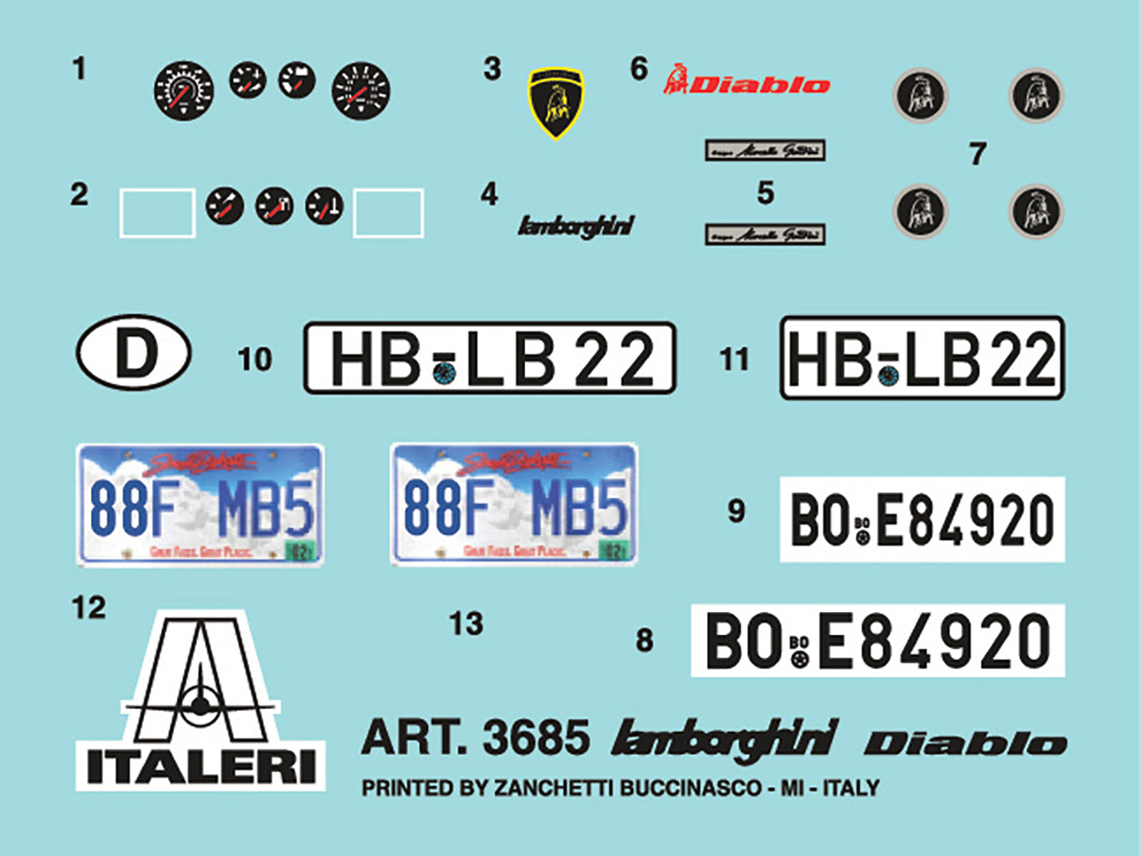 Skill 3 Model Kit Lamborghini Diablo 1/24 Scale Model by Italeri Italeri