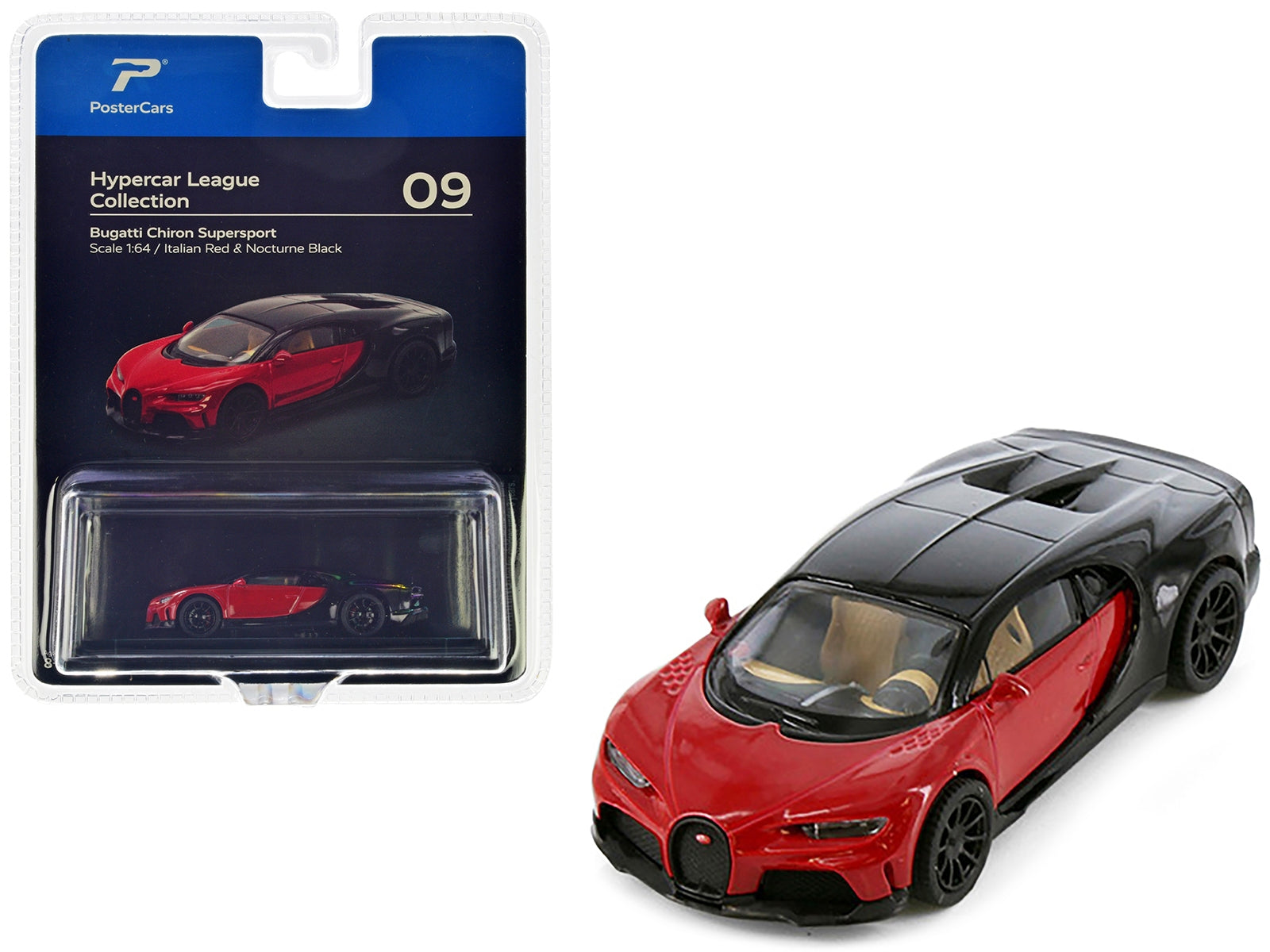 Bugatti Chiron Supersport Italian Red and Nocturne Black "Hypercar League Collection" 1/64 Diecast Model Car by PosterCars PosterCars