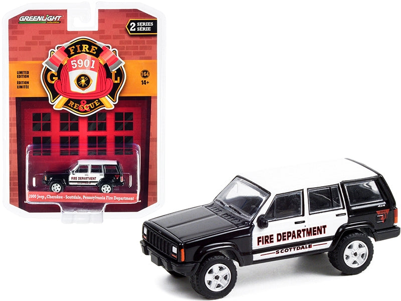 2000 Jeep Cherokee Black and White "Scottdale Fire Department" (Pennsylvania) "Fire & Rescue" Series 2 1/64 Diecast Model Car by Greenlight Greenlight