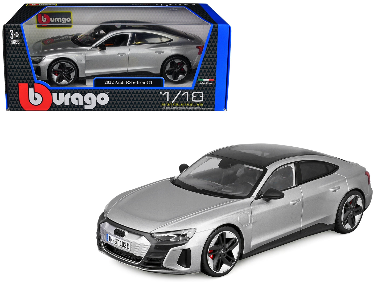 2022 Audi RS e-tron GT Silver Metallic with Sunroof 1/18 Diecast Model Car by Bburago Bburago