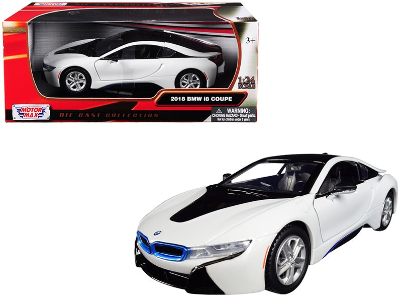 2018 BMW i8 Coupe Metallic White with Black Top 1/24 Diecast Model Car by Motormax Motormax