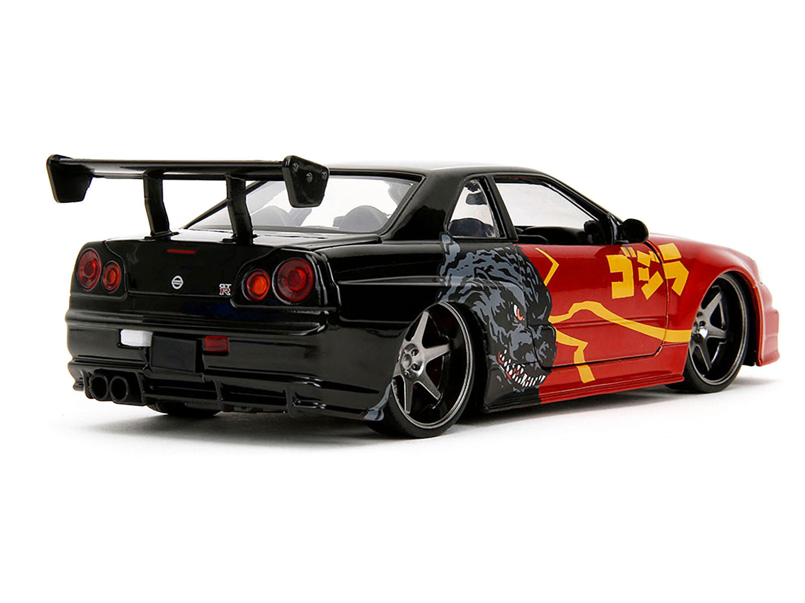 2002 Nissan Skyline GT-R (R34) RHD (Right Hand Drive) Red Metallic and Black "Godzilla vs. Destoroyah" (1995) Movie "Hollywood Rides" Series 1/24 Diecast Model Car by Jada Jada