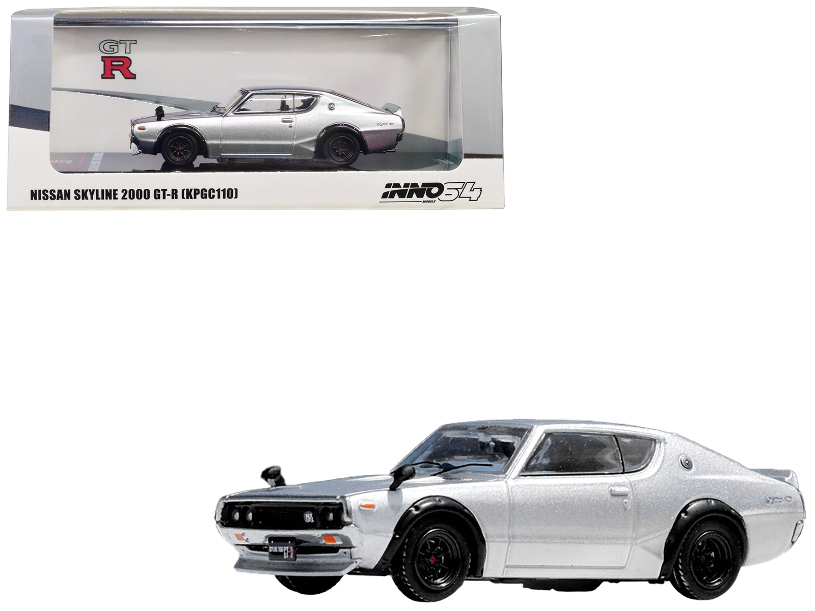 Nissan Skyline 2000 GT-R (KPGC110) RHD (Right Hand Drive) Silver Metallic 1/64 Diecast Model Car by Inno Models Inno Models