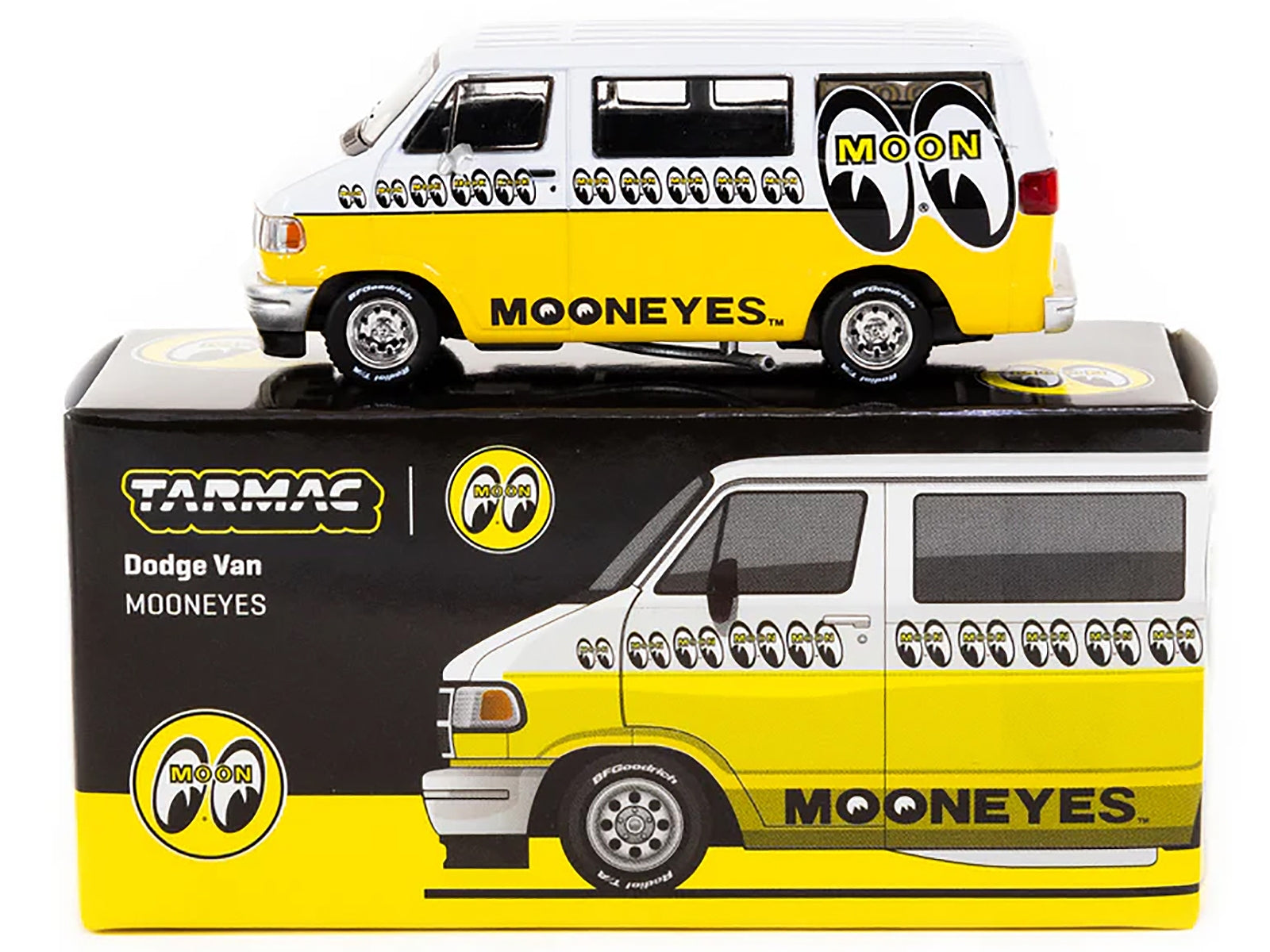 Dodge Van White and Yellow with Graphics "Mooneyes" "Global64" Series 1/64 Diecast Model by Tarmac Works Tarmac Works