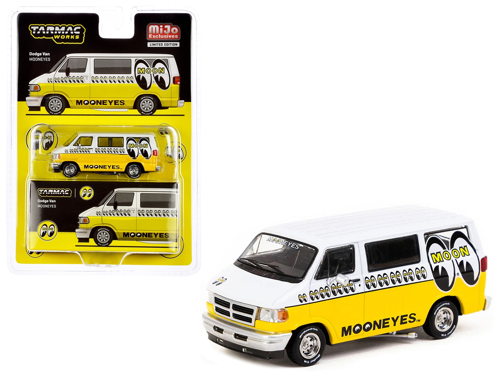 Dodge Van White and Yellow with Graphics "Mooneyes" "Global64" Series 1/64 Diecast Model by Tarmac Works Tarmac Works