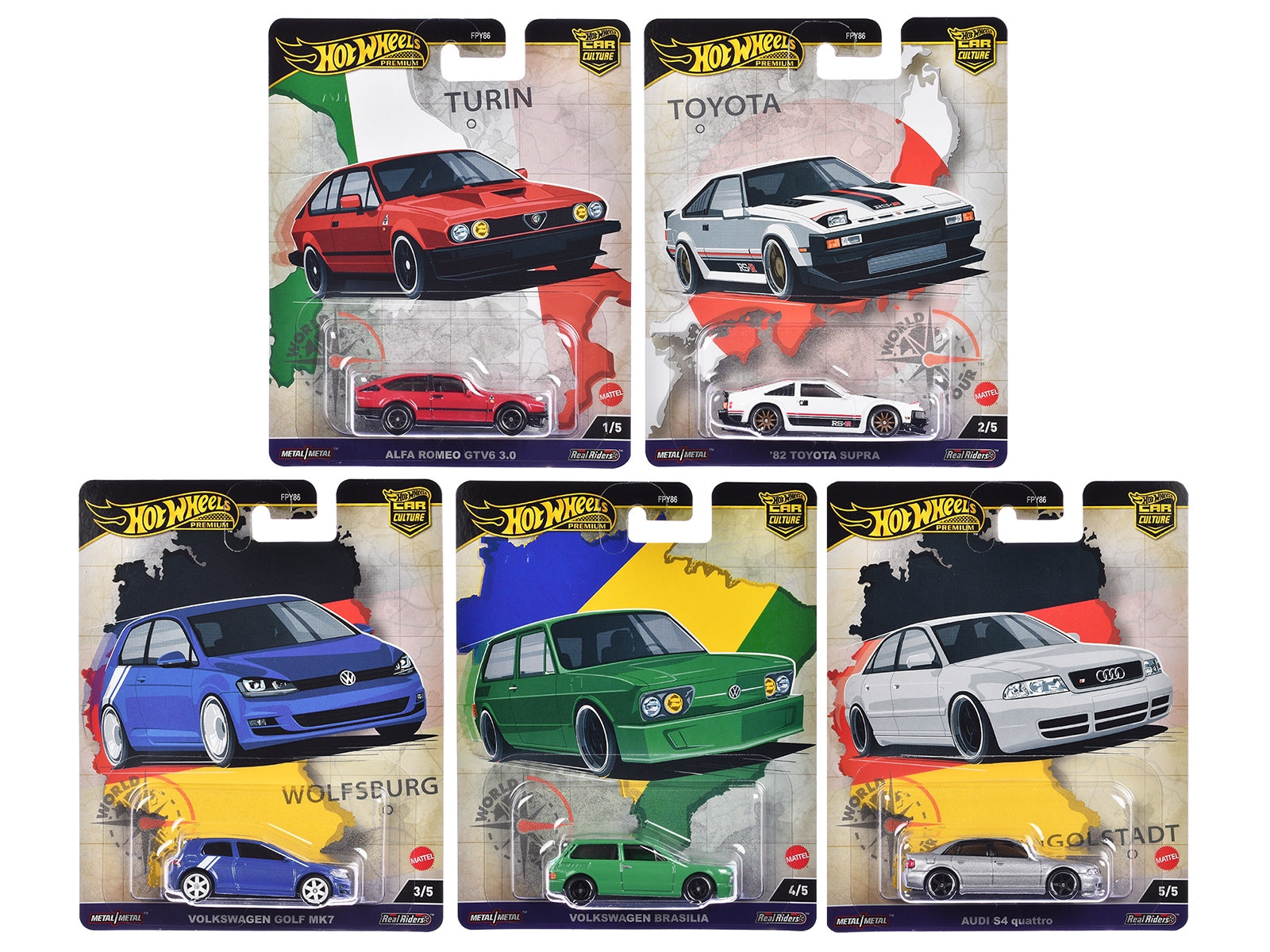 "World Tour" 5 piece Set "Car Culture" 2024 Series A Diecast Model Cars by Hot Wheels Hotwheels