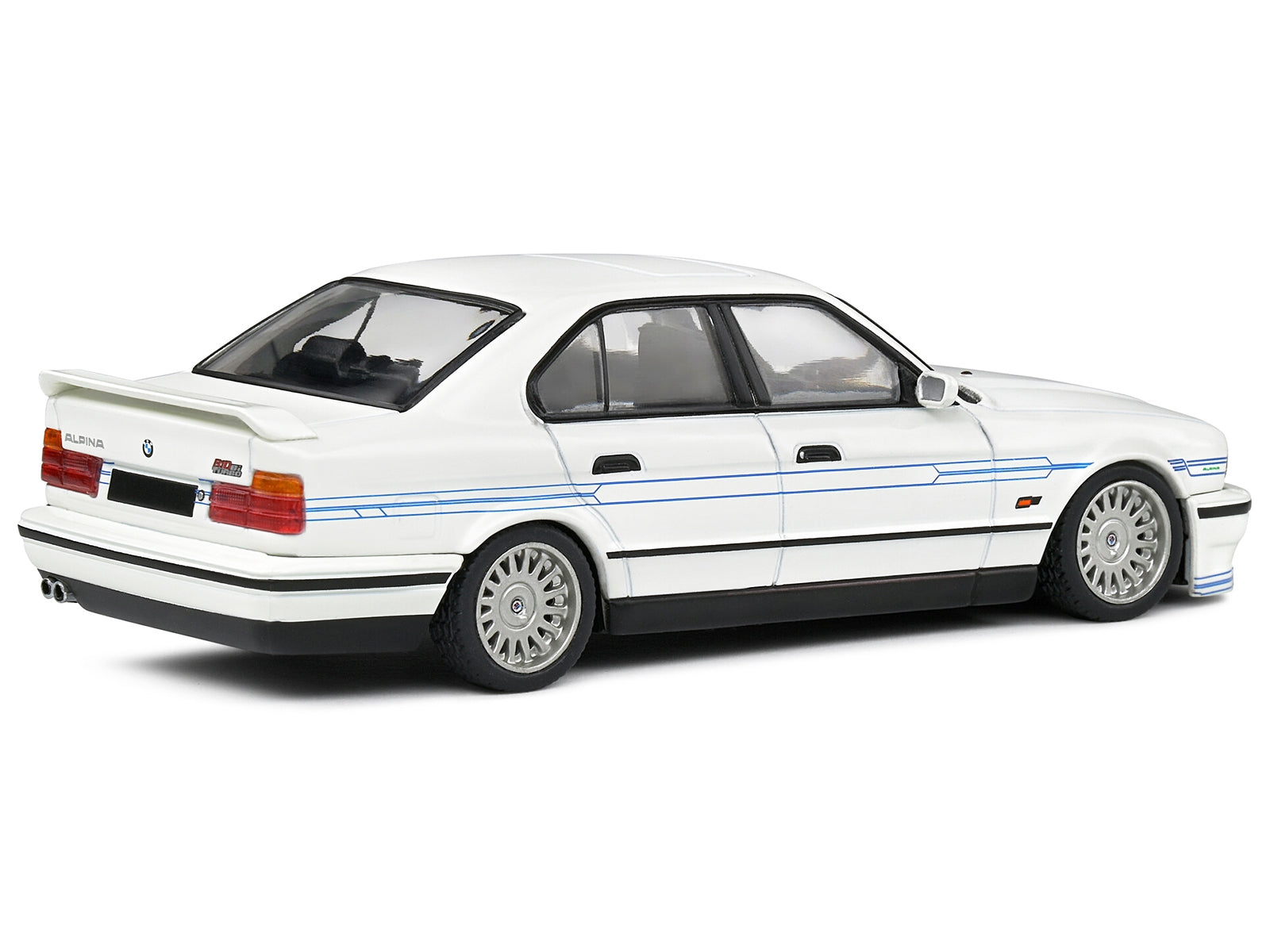 1994 BMW E34 Alpina B10 BiTurbo White with Blue Stripes 1/43 Diecast Model Car by Solido Solido