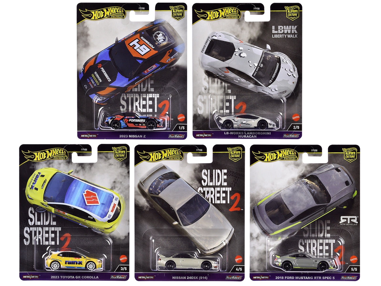 "Slide Street 2" 5 piece Set "Car Culture" 2024 Series H Diecast Model Cars by Hot Wheels Hotwheels