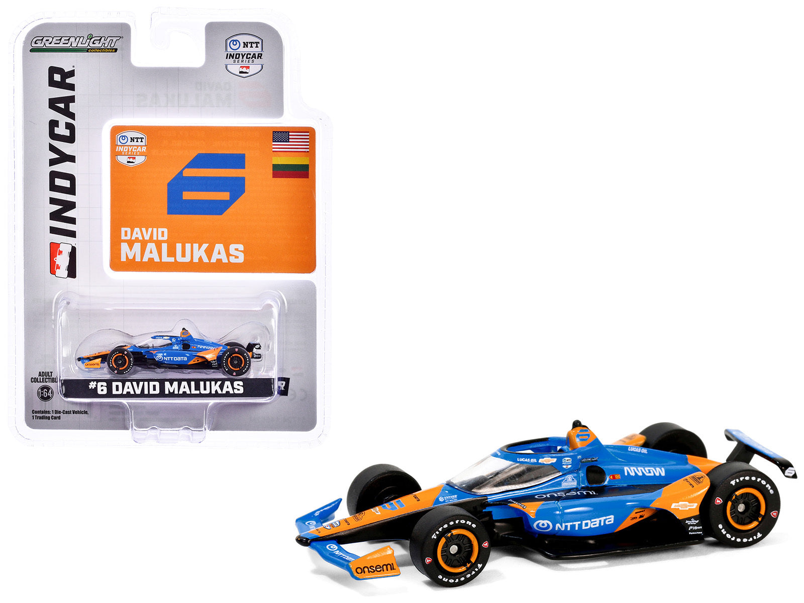 Dallara IndyCar #6 David Malukas "NTT Data" Arrow McLaren "NTT IndyCar Series" (2024) 1/64 Diecast Model Car by Greenlight Greenlight