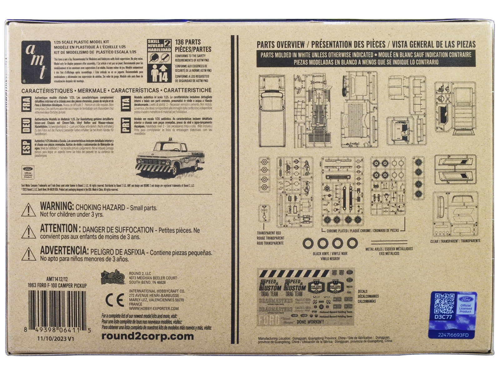 Skill 2 Model Kit 1963 Ford F-100 Camper Pickup Truck 3-in-1 Kit 1/25 Scale Model by AMT AMT