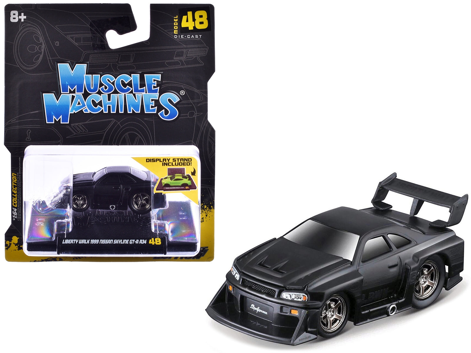 1999 Nissan Skyline GT-R (R34) #5 "Liberty Walk" Matt Black 1/64 Diecast Model Car by Muscle Machines Muscle Machines